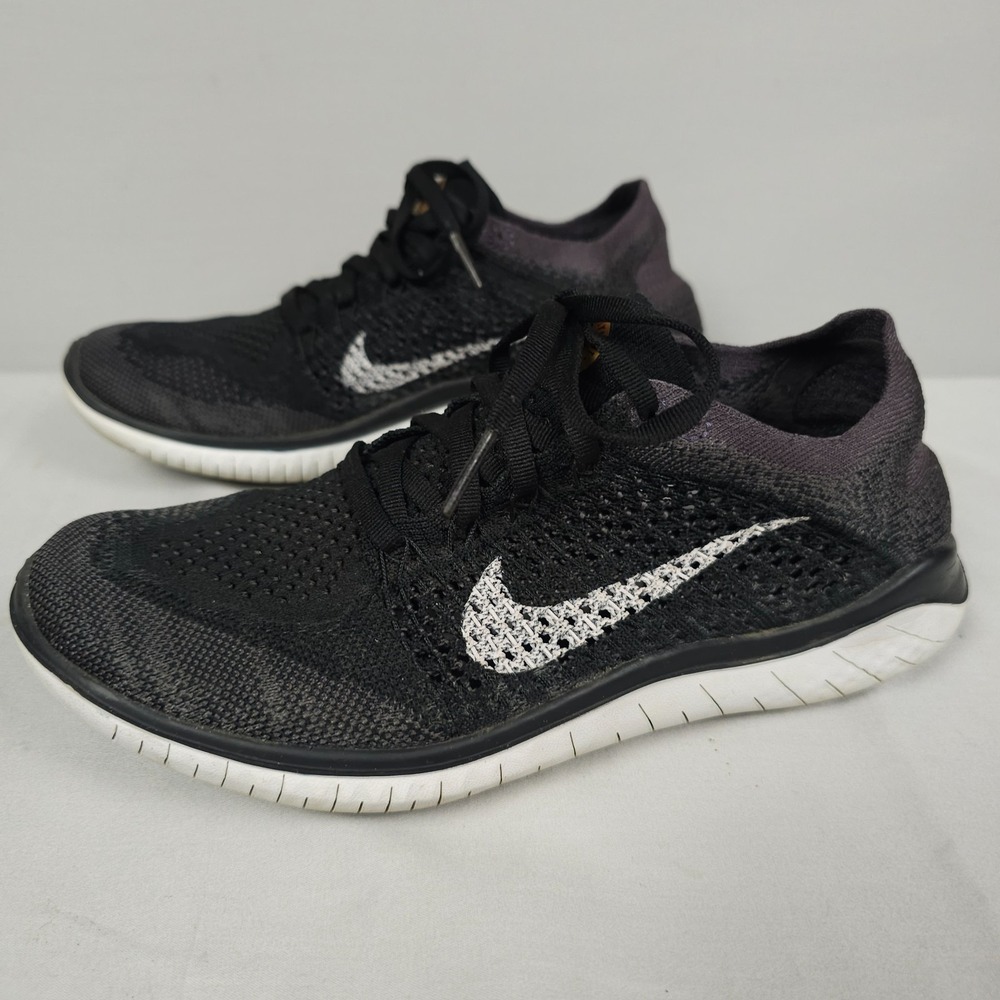 Nike Free RN Flyknit Shoes Women Size 7.5 Black Vast Grey Knit 2018 Running - Picture 3 of 16